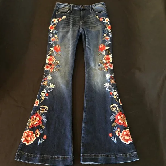 Free People x Driftwood Farrah Embroidered Flare Jeans Sz 28